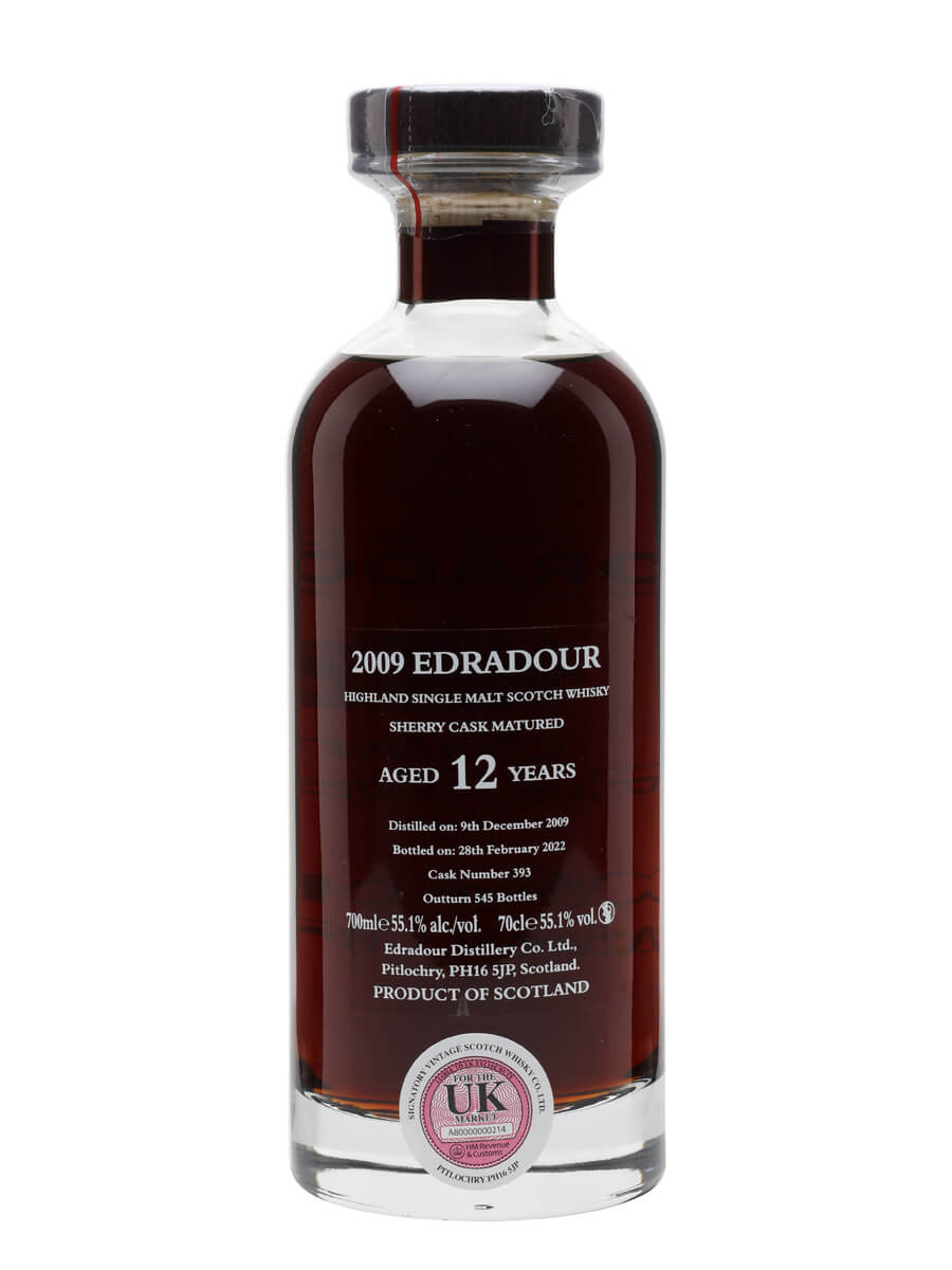 Edradour 2009 12 Year Old Cask 393 Natural Cask Strength Scotch